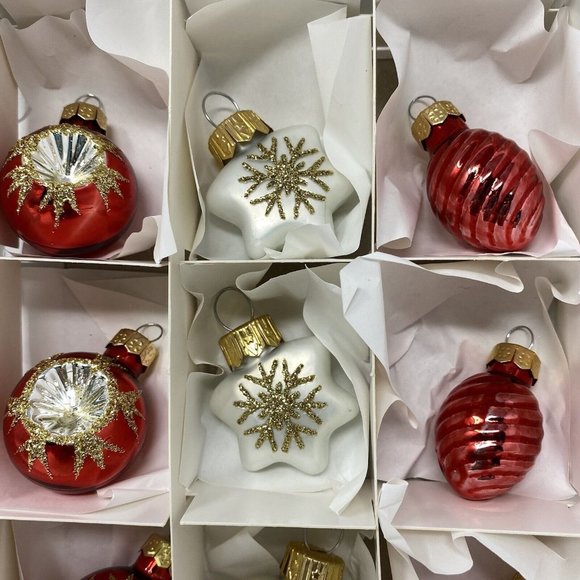 Boxed Set of 9 Vitbis Handmade in Poland Glass Ornaments Red Silver White Gold - Picture 5 of 8